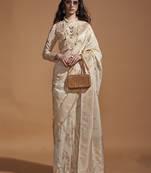 Weaving silk blend saree in cream