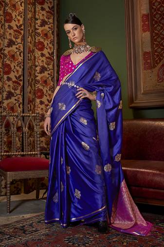 Violet satin weaving saree