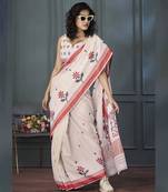 Off white linen weaving  work  saree