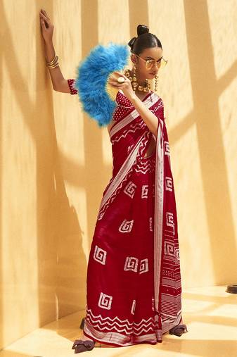 Maroon printed georgette saree