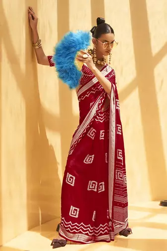 Maroon printed georgette saree