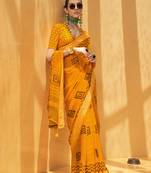 Yellow printed georgette saree