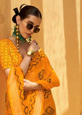 Yellow printed georgette saree 2