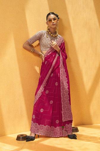 Rani pink printed georgette saree