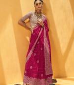 Rani pink printed georgette saree