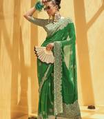 Green printed georgette saree