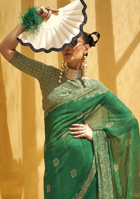 Green printed georgette saree 2