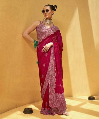 Hpt pink printed georgette saree 1