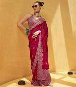 Hpt pink printed georgette saree