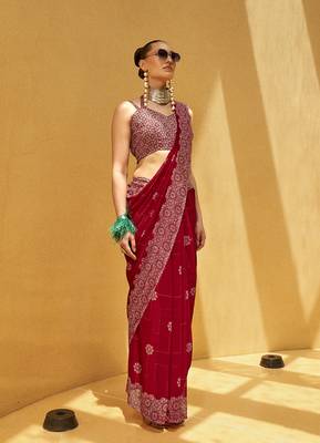 Hpt pink printed georgette saree 2
