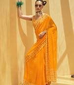 Yellow printed georgette saree