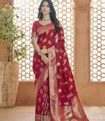 Red ceremonial banarasi silk blend  saree
