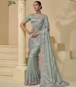 Light sea green tissue silk blend sequins work saree
