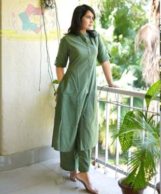 Green katha cotton kurta and palazzo set 5