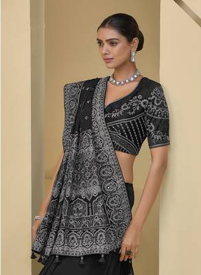 Black embroidered mirror work organza silk blend saree 3