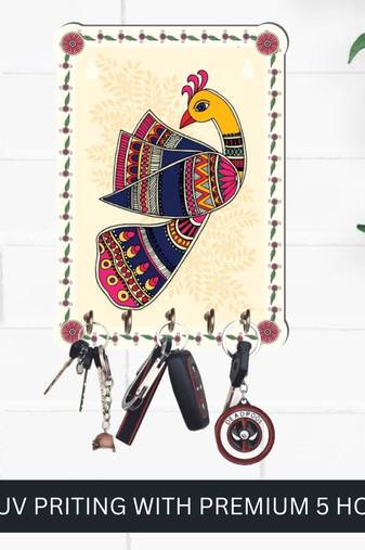  Beautiful Wooden Peacock U V Printed Key Holder for Home and Office Decor