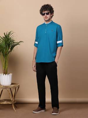 Blue linen cotton short kurta  5