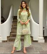 Green Fully Embroidered Chikankari Kurti Pant With Dupatta