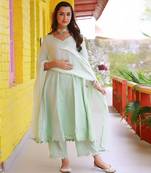 Sitara sea green lurex a-line suit set ( set of 3 )