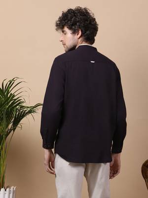 Black linen cotton short kurta 4