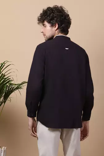 Black linen cotton short kurta