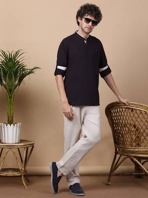 Black linen cotton short kurta 5