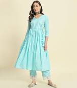 Blue printed cotton  kurta with pant