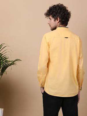 Yellow linen cotton short kurta 4