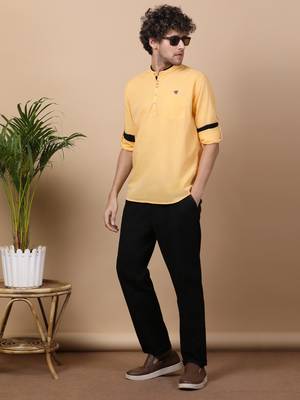 Yellow linen cotton short kurta 5