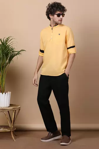 Yellow linen cotton short kurta