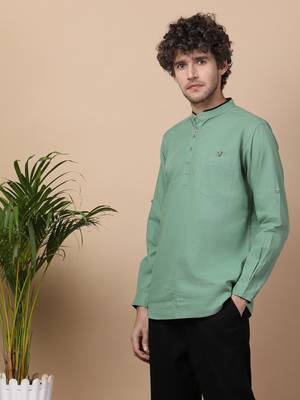 Green  linen cotton short kurta 3
