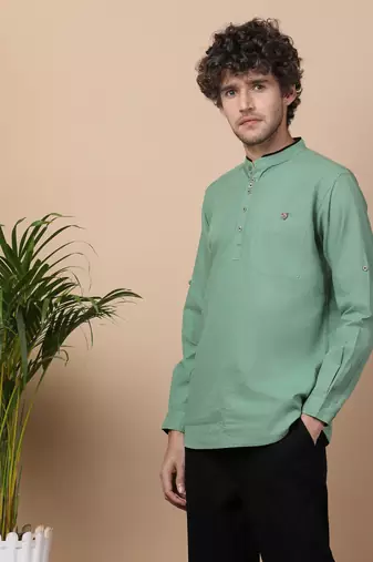 Green  linen cotton short kurta