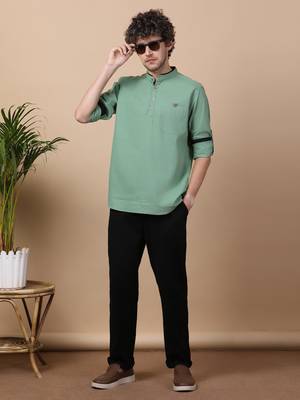 Green  linen cotton short kurta 5