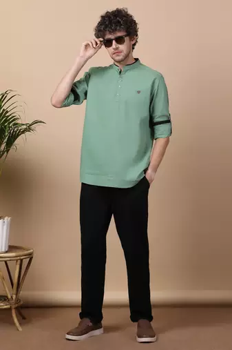 Green  linen cotton short kurta