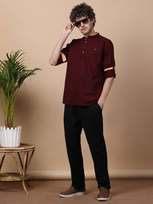 Maroon linen cotton short kurta 5
