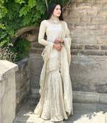 Cream Woven Pure Chinnon Silk Kurta with Gharara and Dupatta