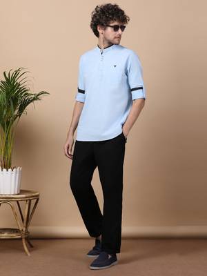 Sky Bule linen cotton short kurta 5