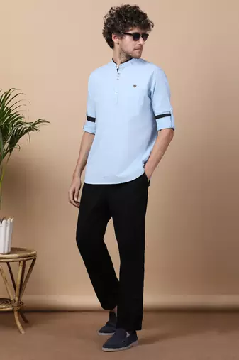 Sky Bule linen cotton short kurta