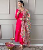 Elegant Red Embroidered Viscose Kurta Pant Set with Matching Dupatta Stitched