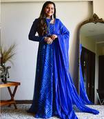 Lapiz Blue Georgette Bandhani Printed Full Sleeve Anarkali Suits