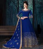 Ink Blue Georgette Mirror Work Embroidered Anarkali Suit