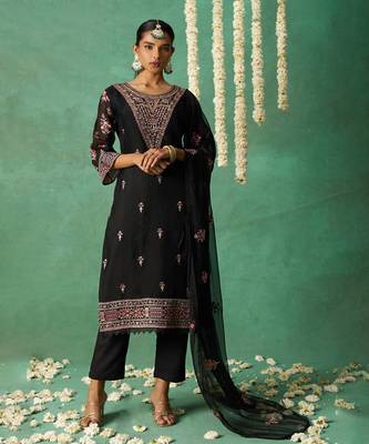 Black pure organza embroidered salwar suit 1