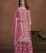 Pink embroidery faux georgette palazzo