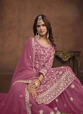 Pink embroidery faux georgette palazzo 3