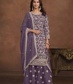 Lavender embroidery faux georgette palazzo