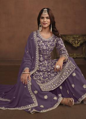Lavender embroidery faux georgette palazzo 2