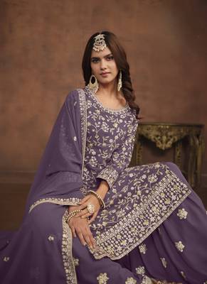 Lavender embroidery faux georgette palazzo 3