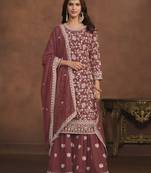 Brown embroidery faux georgette palazzo