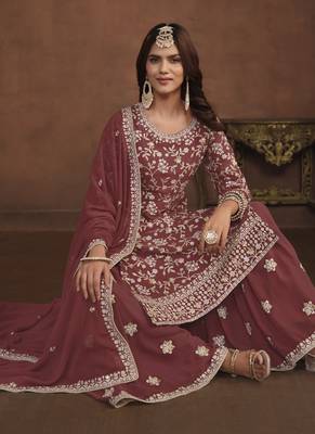 Brown embroidery faux georgette palazzo 2
