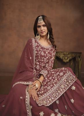 Brown embroidery faux georgette palazzo 3